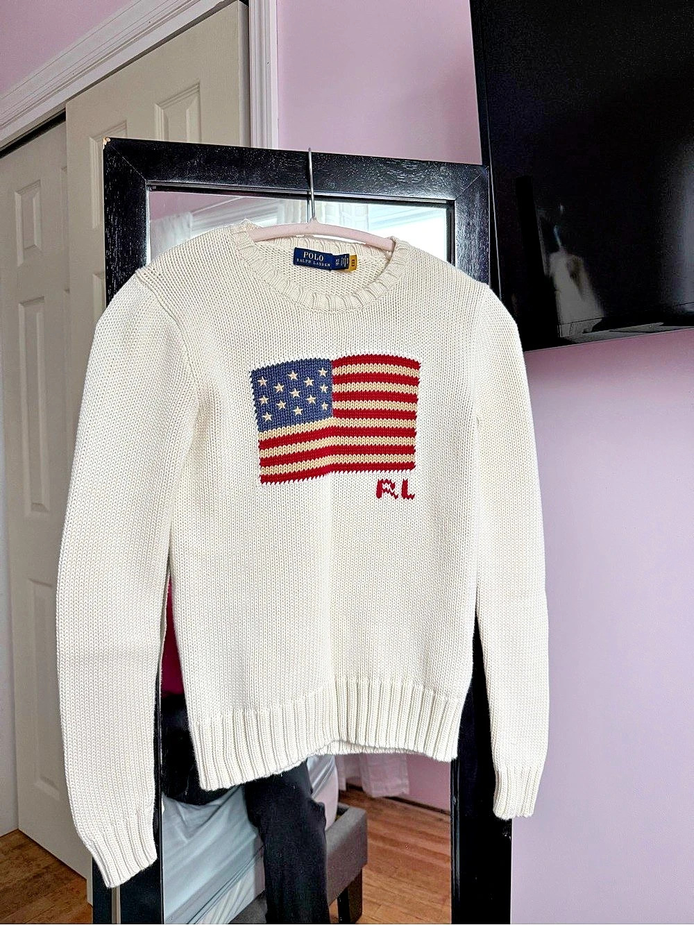 Polo Ralph Lauren The Iconic usa american 
 Flag Sweater Cream XS